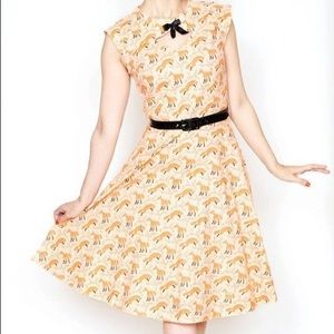 Bernie Dexter Fox Print Dress with Bow and Cut Out